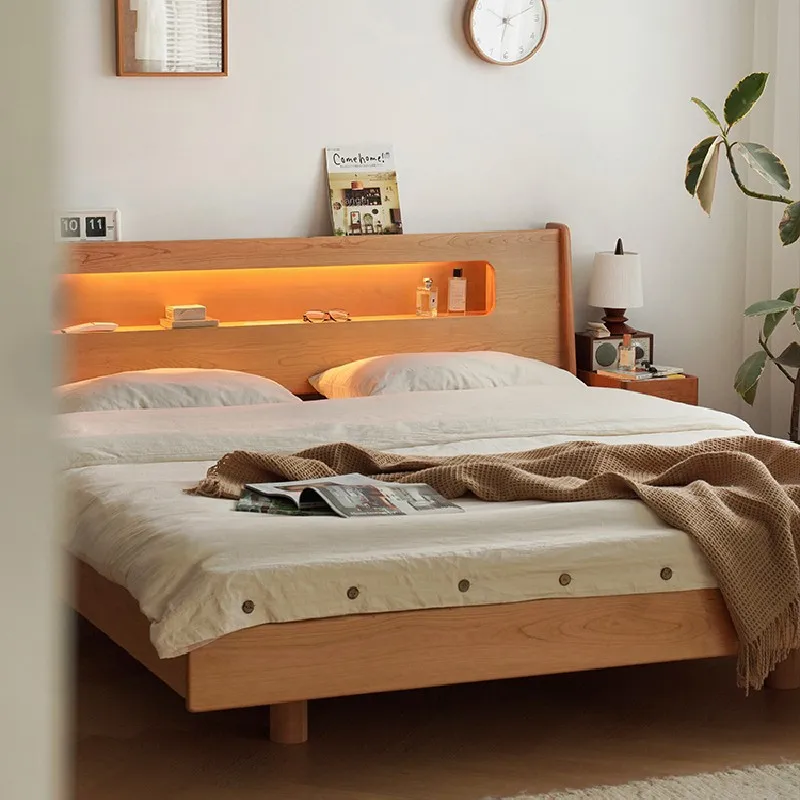 

Nordic solid wood suspension bed 1.5m Japanese-style log simple master bedroom 1.8m cherry wood double bed