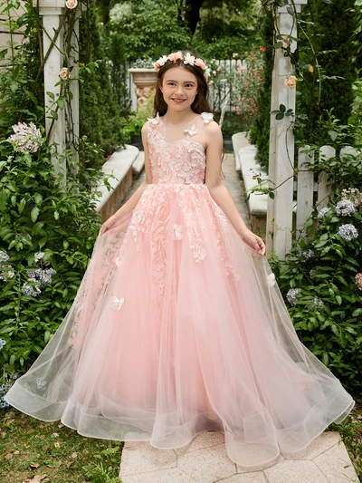 FATAPAESE Ball-Gown/Princess senza maniche pizzo raso Tulle Flower Girl abiti Pageant Girls Birthday Dresses Princess Dress Up