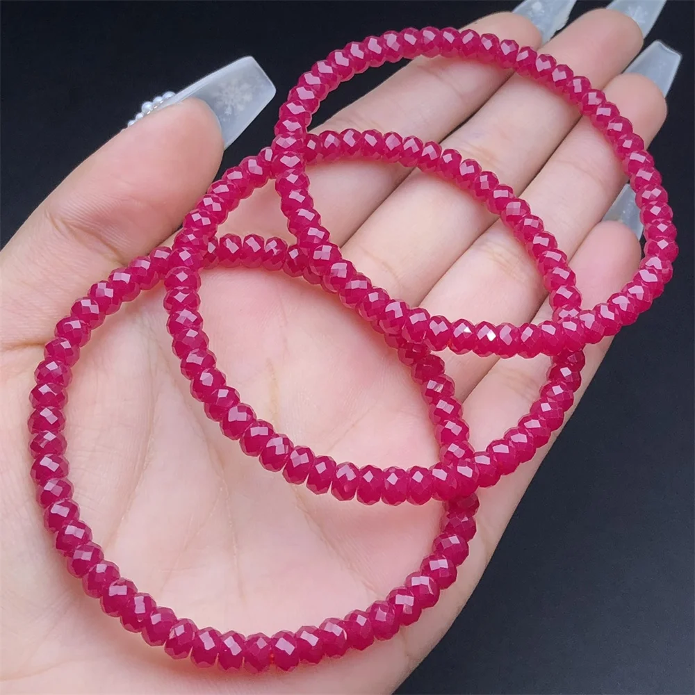 1 Pc Fengbaowu Natural Red Corundum Ruby Bracelet Faceted Abacus Beads Stone Fashion Jewelry Gift For Women