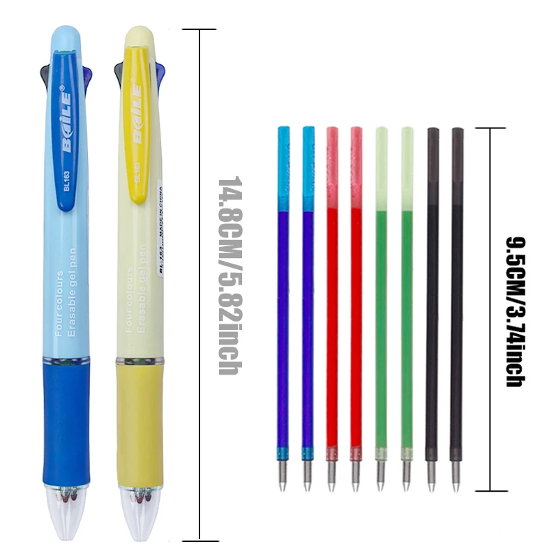 Schwarz, Blau, Grün, Rot, 4-in-1, löschbarer Gelstift mit Radiergummi, 0,5 mm, magische Nachfüllungen, Schule, Büro, Kawaii, Schreiben, Schreibwaren – Detail 1