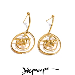 Yhpup Ocean Style Metal Starfish Geometric Hollow Drop Dangle Earrings Stainless Steel Fashion Summer Leisure Jewelry 2025 Gift