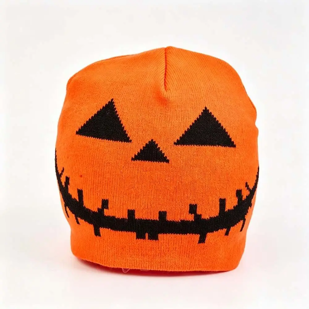 Knitted Fabric Pumpkin Beanie Hat Soft Texture Warm Halloween Knitted Cap Cuffed Brim Breathable Hip Hop Skullcap