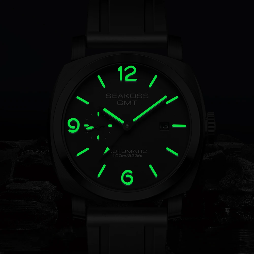 SEAKOSS 45mm Diving GMT Watch Automatic Mechanical Wristwatches 100M Luminous Calendar Men's Watches Seagull ST2557 Movement