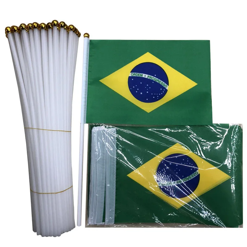 Z-ONE FLAG 100pcs Brazil Hand Flag 14*21cm BR Brazil Brazilian National Handheld  Waving Flags Indoor Outdoor Decorr