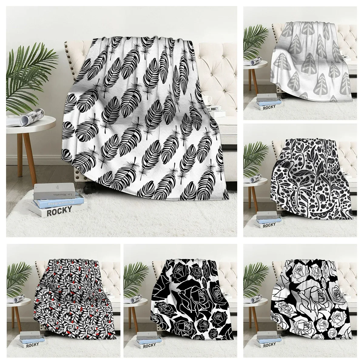 Home decoration plush Throw Sofa blanket Bedspread bed fluffy soft blankets decor Plaid Modern nordic plant flower winter boho