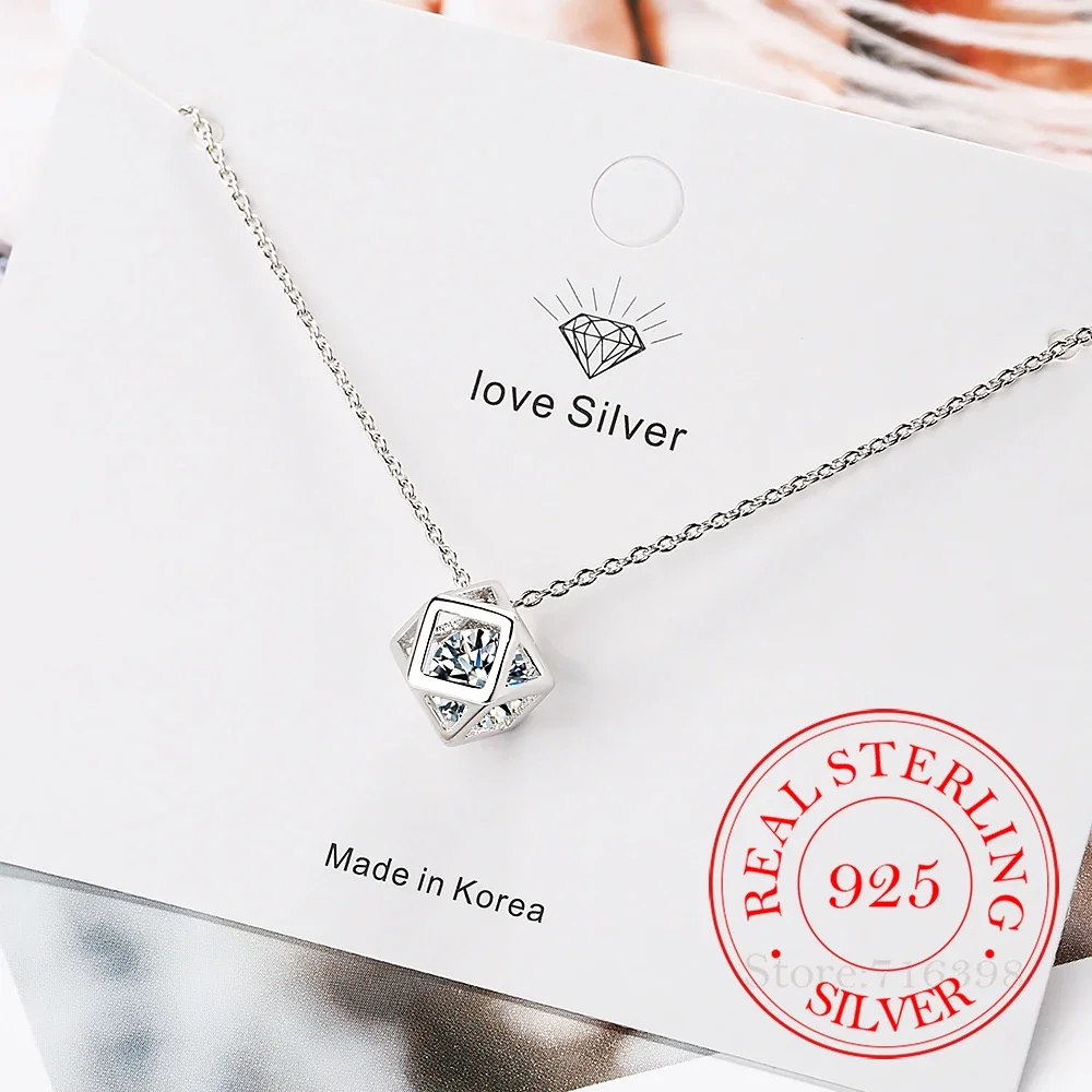 

Sweet Geometry Zirconia Cubes Pendant 925 Sterling Silver Clavicle Chain Female Necklace for Women Wedding Party Jewelry Gift