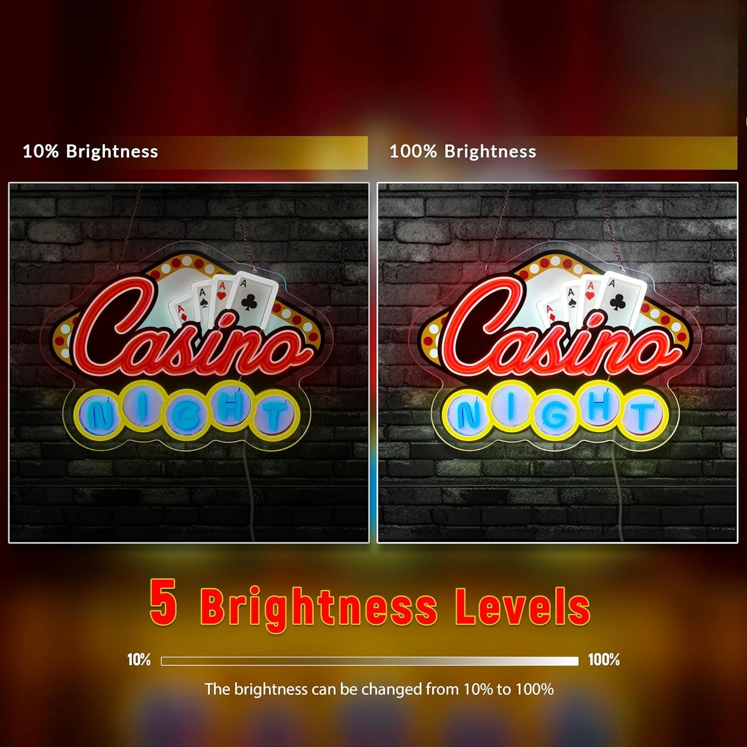 Letrero de neón de Casino, letrero de luz de neón LED regulable USB, decoración artística de pared para sala de jugadores, dormitorio, sala de estar, Bar, fiesta, regalos de cumpleaños