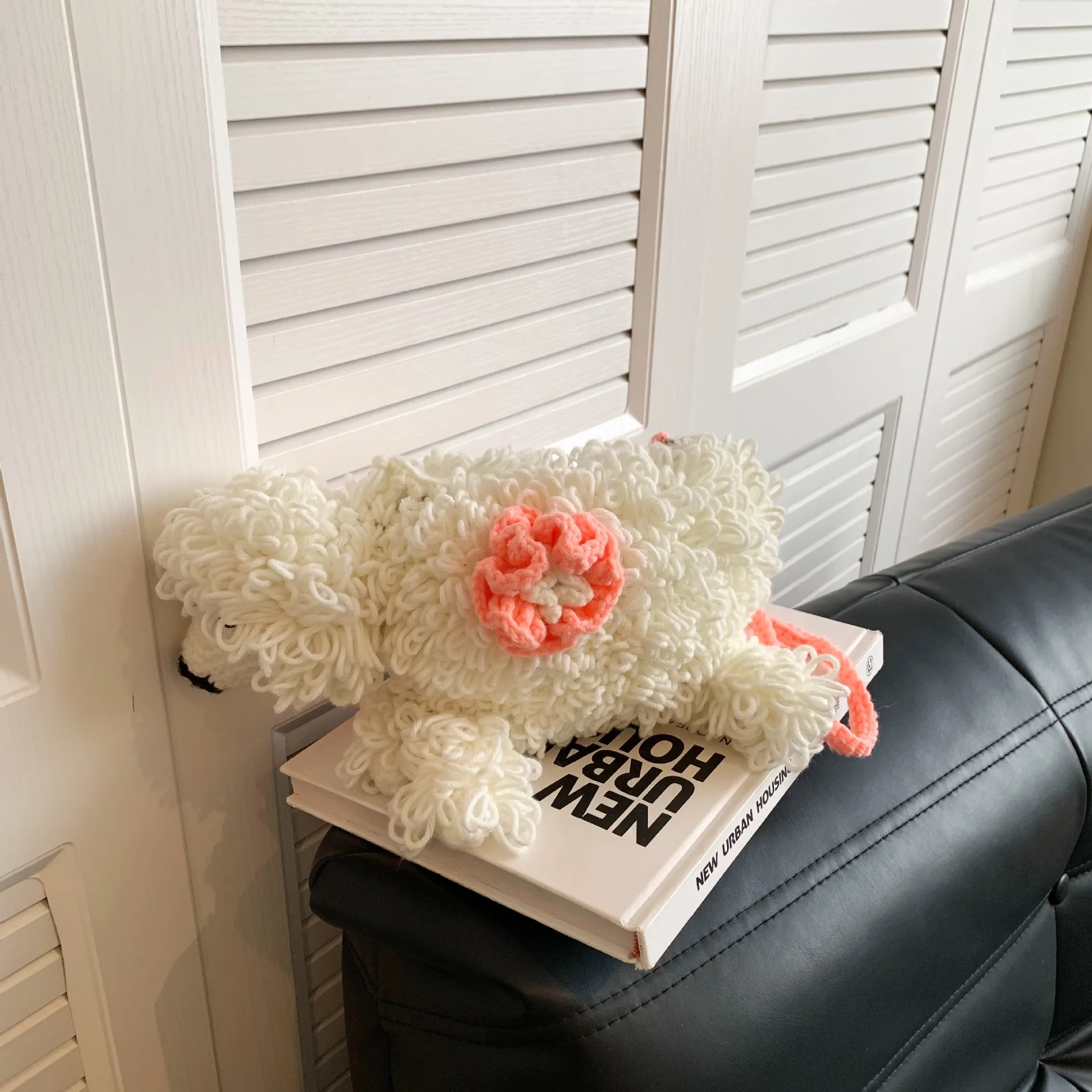 لطيف الكلب تصميم حقيبة كتف اليدوية جرو حقائب منسوجة للنساء مضحك المحافظ للفتيات حقائب اليد الكروشيه الحياكة المرأة حقيبة جديدة #6