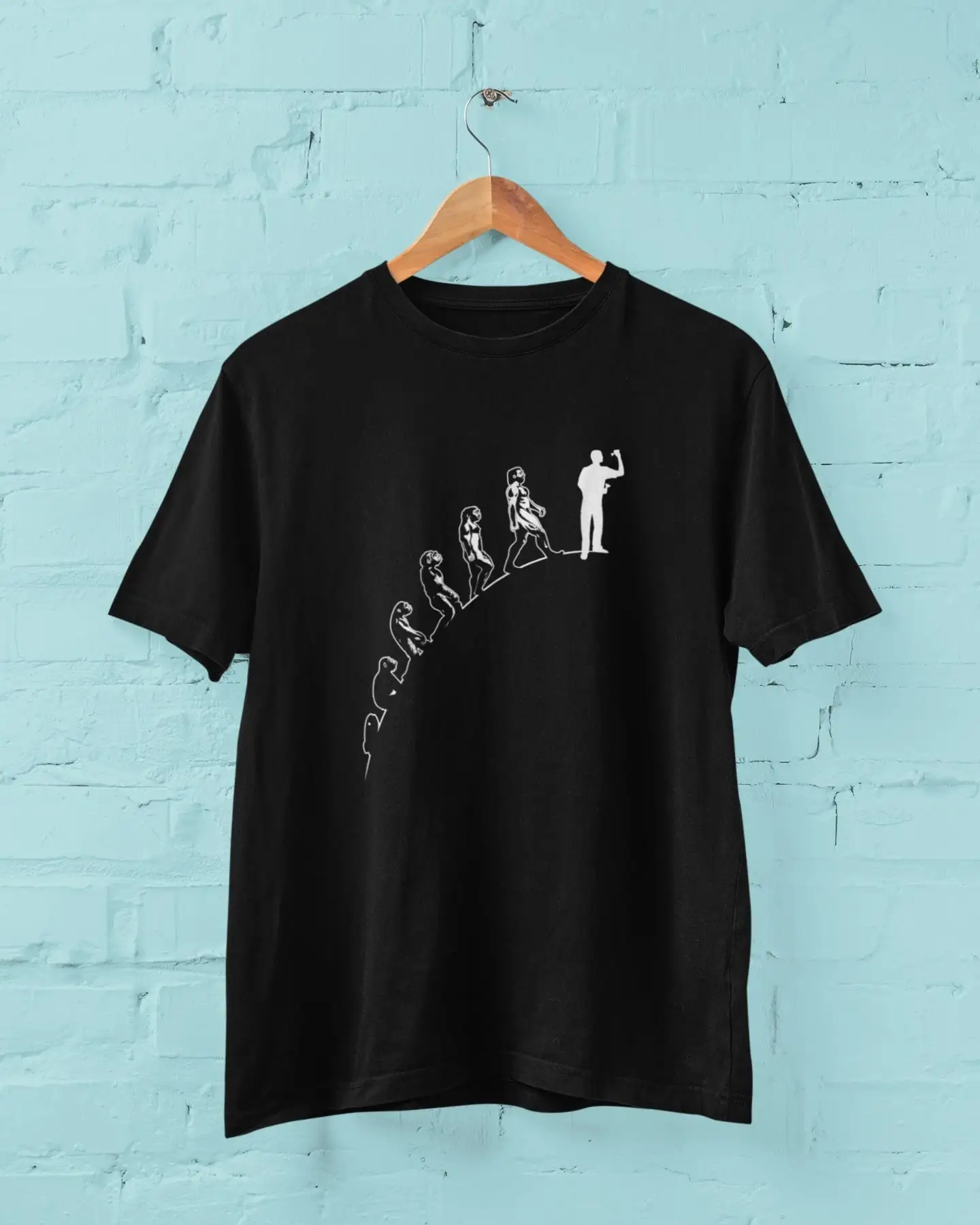 Evolution Of Darts T Shirt from ape through prehistoric man to player on the oche throwing arrows EV2