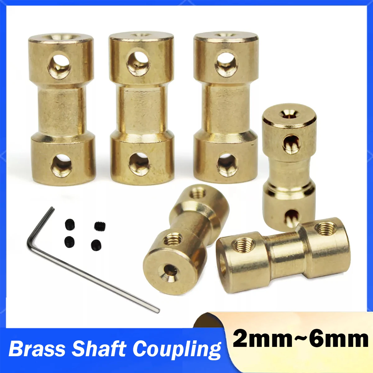 2pcs Brass Flexible Shaft Coupling Rigid Coupler Motor Connector 2mm 2.3mm 3mm 4mm 5mm 6mm Transmission Connector with Screws