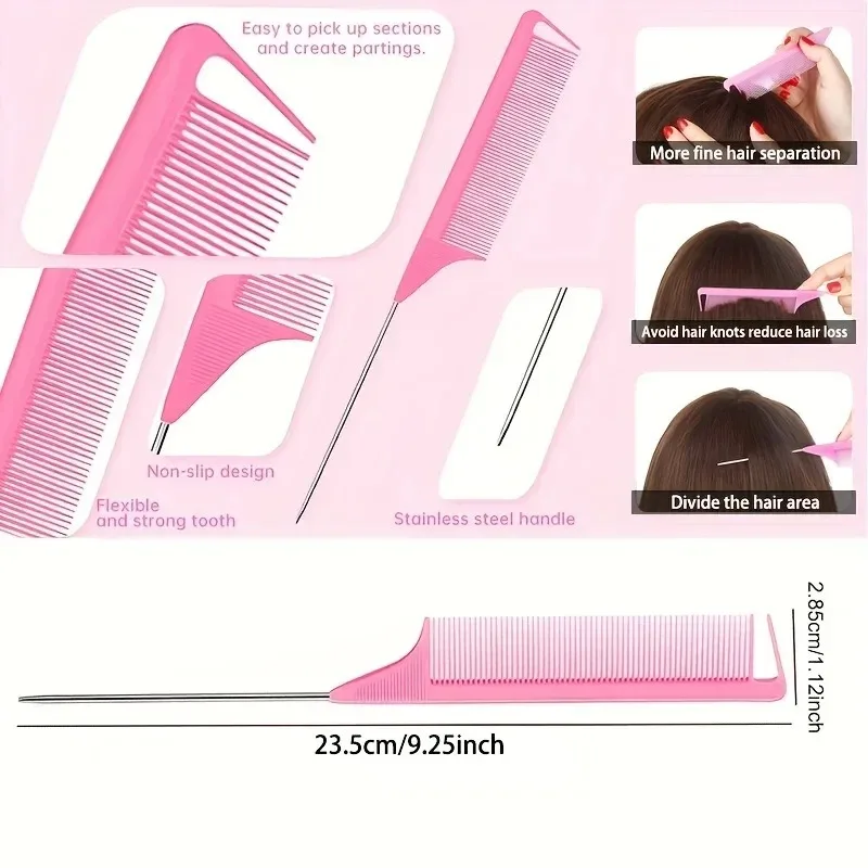 Comb styling set with steel needle pointed tail comb and hair tail tool, suitable for women and suitable for all hairstyles