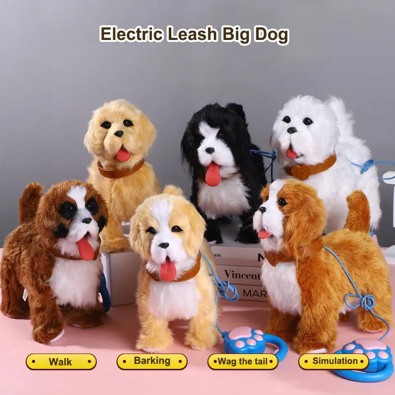 New Electric Plush Dog Toy with Leash Simulates Walking with Tongue Out Wagging Tail  Electronic Plush Toy for Children's Gifts.