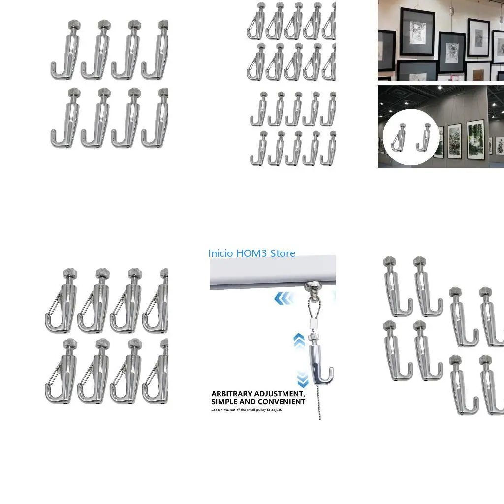 A5YD Pack Of 10 Stainless Steel Adjustable Picture Hanging Hooks Metal Photo Hangers Artwork Hook for Art Gallery Systems