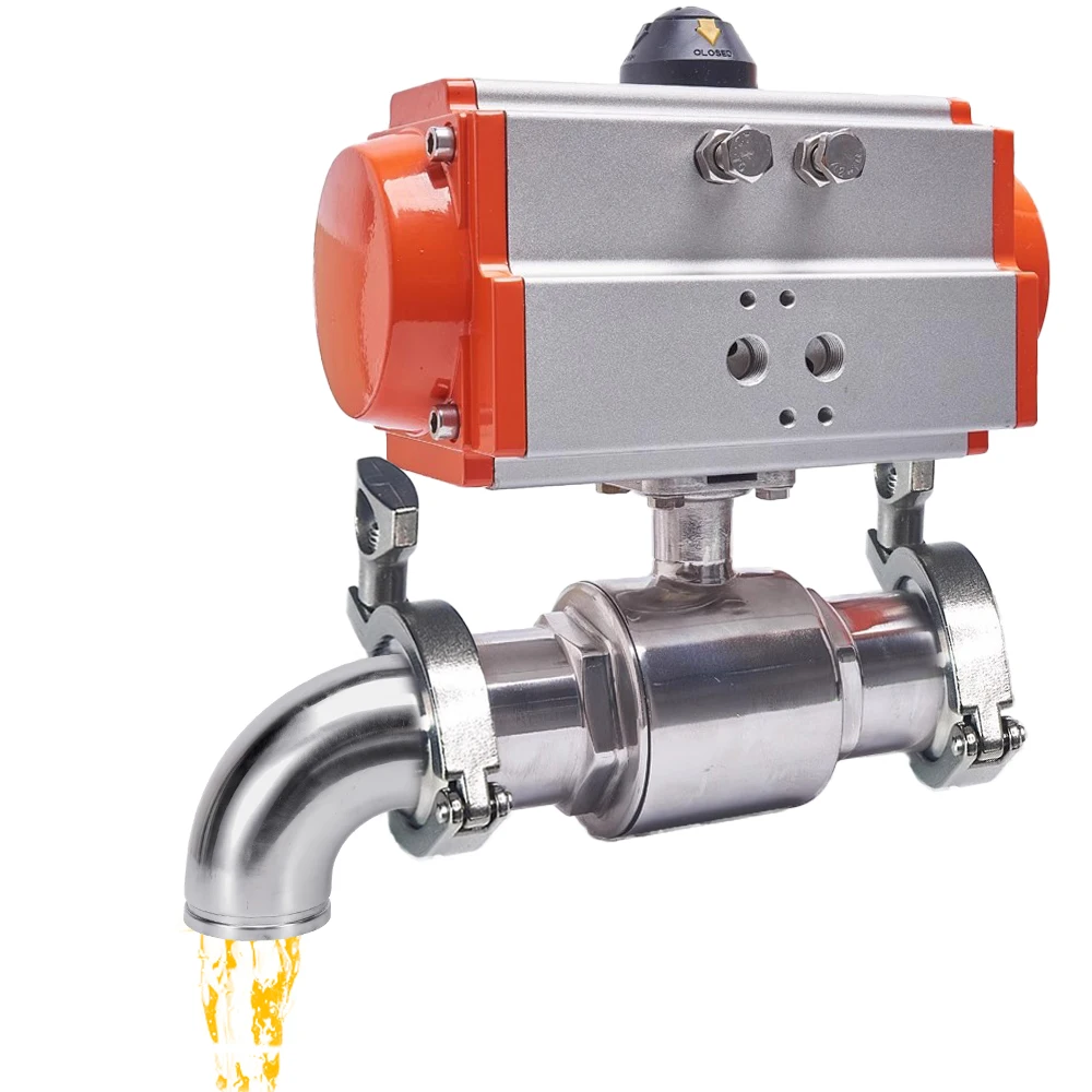 

Food Grade Double Acting Stainless Steel 2" Inch Sanitary Clamp Pneumatic Actuator 2 Way Pneumatic Ball Valve