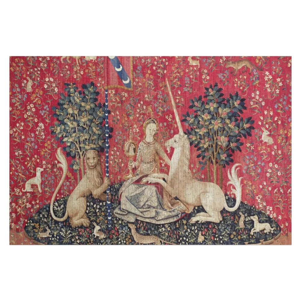 

Lady and Unicorn Medieval Tapestry Five Senses - Sight Jigsaw Puzzle With Photo Custom Wooden Name Puzzle