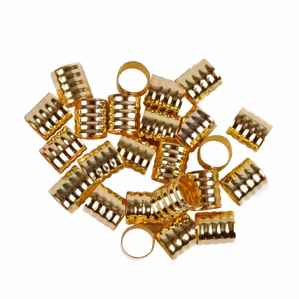 

100 Pcs 10x8mm Silver/Gold Aluminium Alloy Beads Adjustable Hair Braid Cuff Clip Dreadlock Beads for Braiding Hair