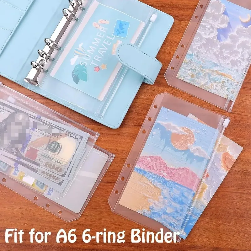 10PCS PVC Binder Pocket Cash Envelopes A5 A6 A7 Zipper Folders Pouches Money Organizer Budget Document Filing Loose Leaf Inserts