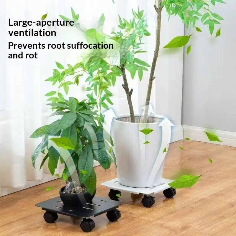 [Indoor Outdoor Plant Pot Tray Movable Metal Plant Stands Rotation With Wheels Plant Mobile Trolley For Heavy Plants]