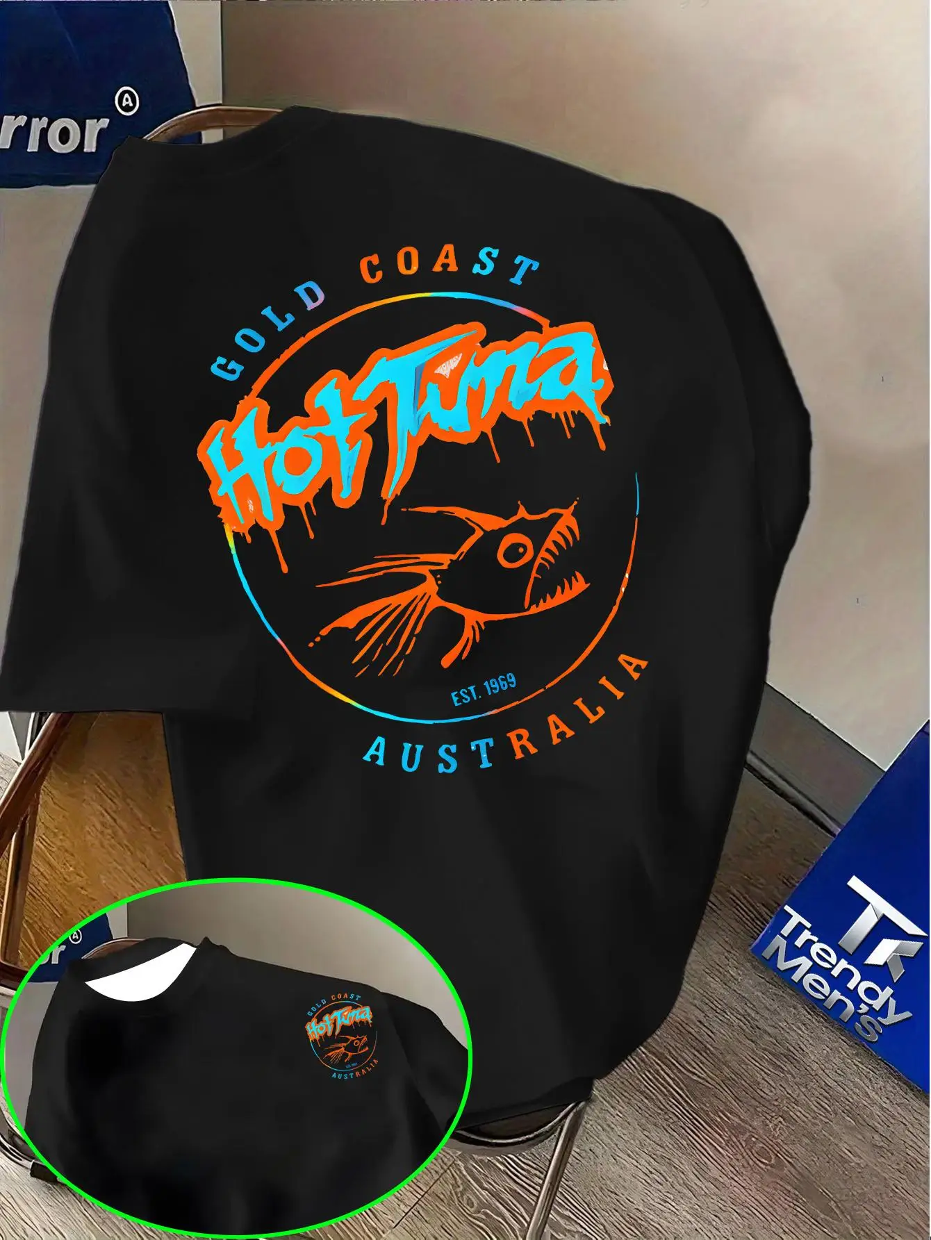 Printed Design- Not Textured Hot Tuna Australian Golden Coast Double-sided Print Short-Sleeve T-Shirt, American Street Style, UnisexCrew Neck Short-sleeve Top, Casual T-shirt, Suitable for Casual Attire, Casual Sports T-shirt, Simple and Stylish