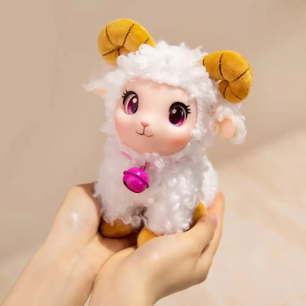 Soft Vinyl Plush Toy Lamb With Bell Random Accessory Color Stuffed Animal Sheep Room Accent Stuffed Texture Cuddly Sheep Figure