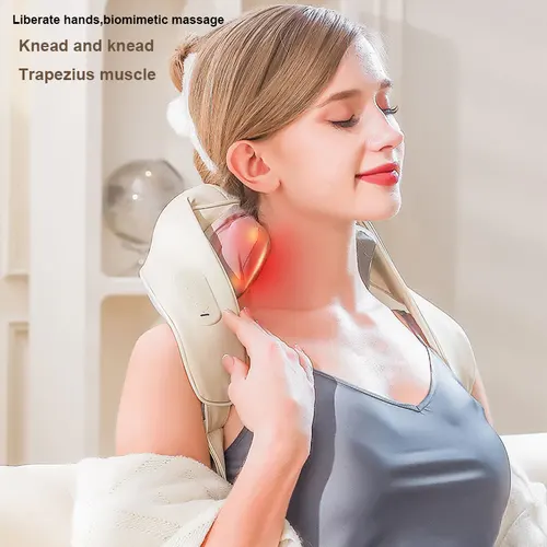 Imagen 2 del producto JYHealth-masajeador de espalda cervical para cuello y hombros, máquina de masaje con chal Shiatsu, Masajeador de calefacción, alivio de tejido profundo