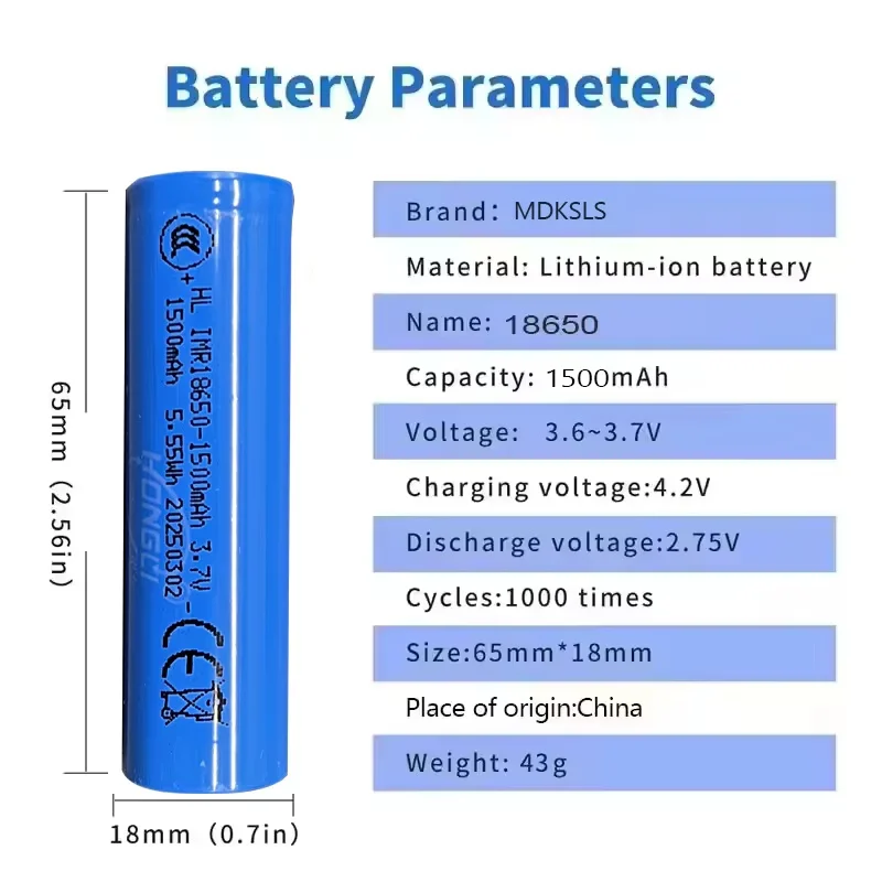 100% New 18650 3.7v  1500mah Li ion rechargeable battery for Headlamp Mini Fan Laser Pointer Flashlight DIY Power Bank