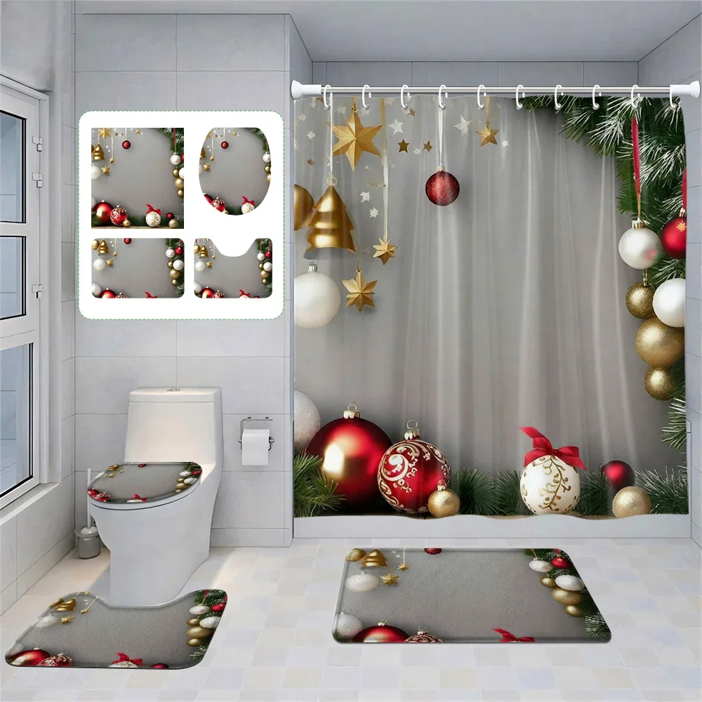 Home shower curtains bathroom Decora waterproof fabric non-slip bath mat water absorption curtain Modern Nordic Merry Christmas