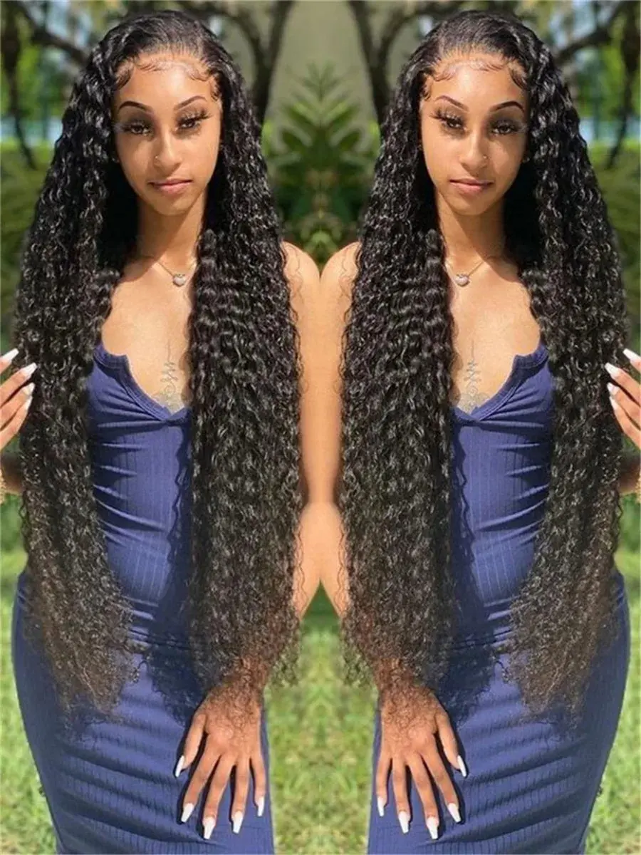 Rosabeauty 180 250 Density HD 13X6 Transparent Deep Wave Lace Frontal Wigs Water Curly  30 40 Inch 13X4 Front Human Hair Wig