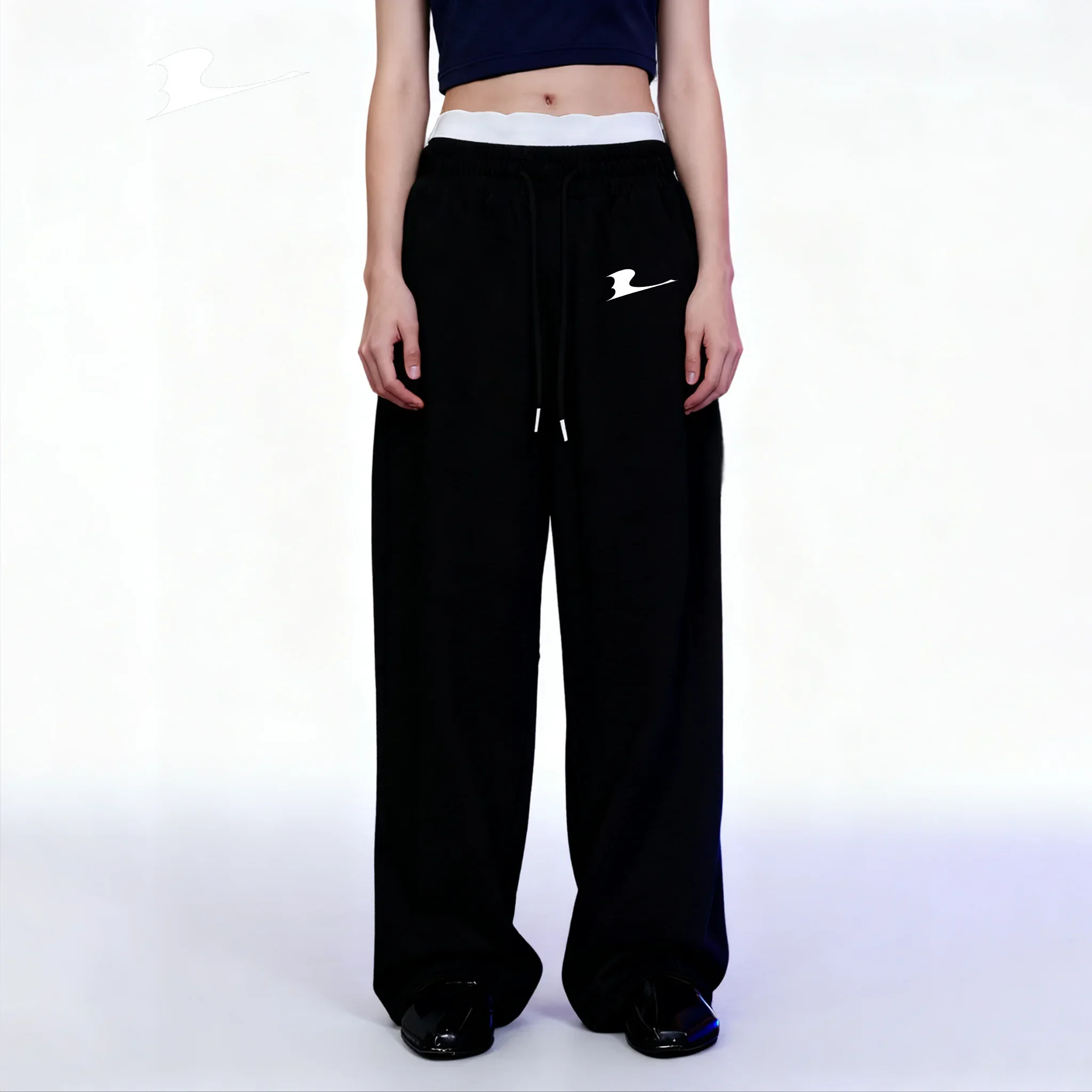 Men's sport-style seagull-print casual loose pants with elastic waistband drawstring design for spring and autumn seasons