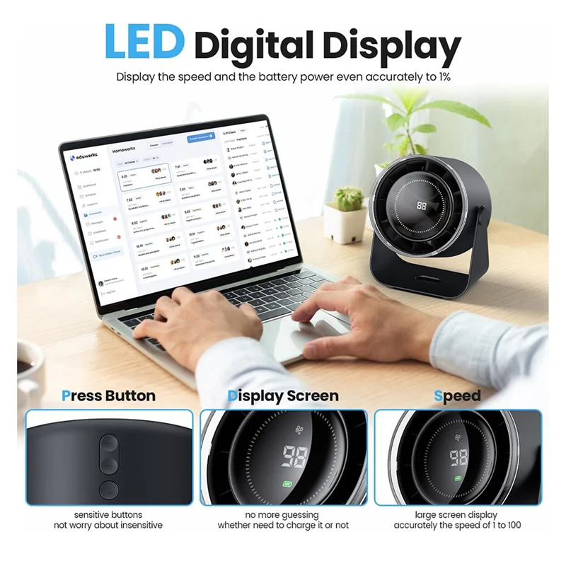 ABJY-배터리 작동식 책상 팬, 사무실, 가정용 조용한 디스플레이 휴대용 팬, 100 속도 115 °   틸트 테이블 팬