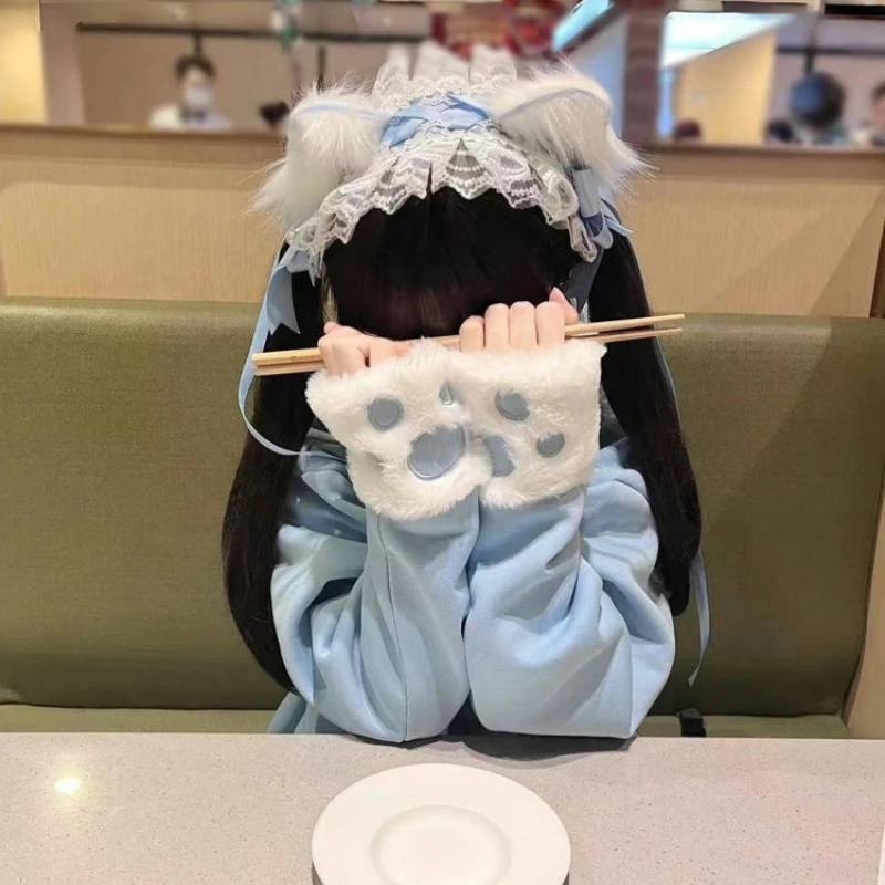 Sudadera con capucha y pata de oreja de gato con bordado de Anime japonés para mujer, abrigo de lana Kawaill dulce, chaqueta de moda Harajuku Y2k para invierno, nueva