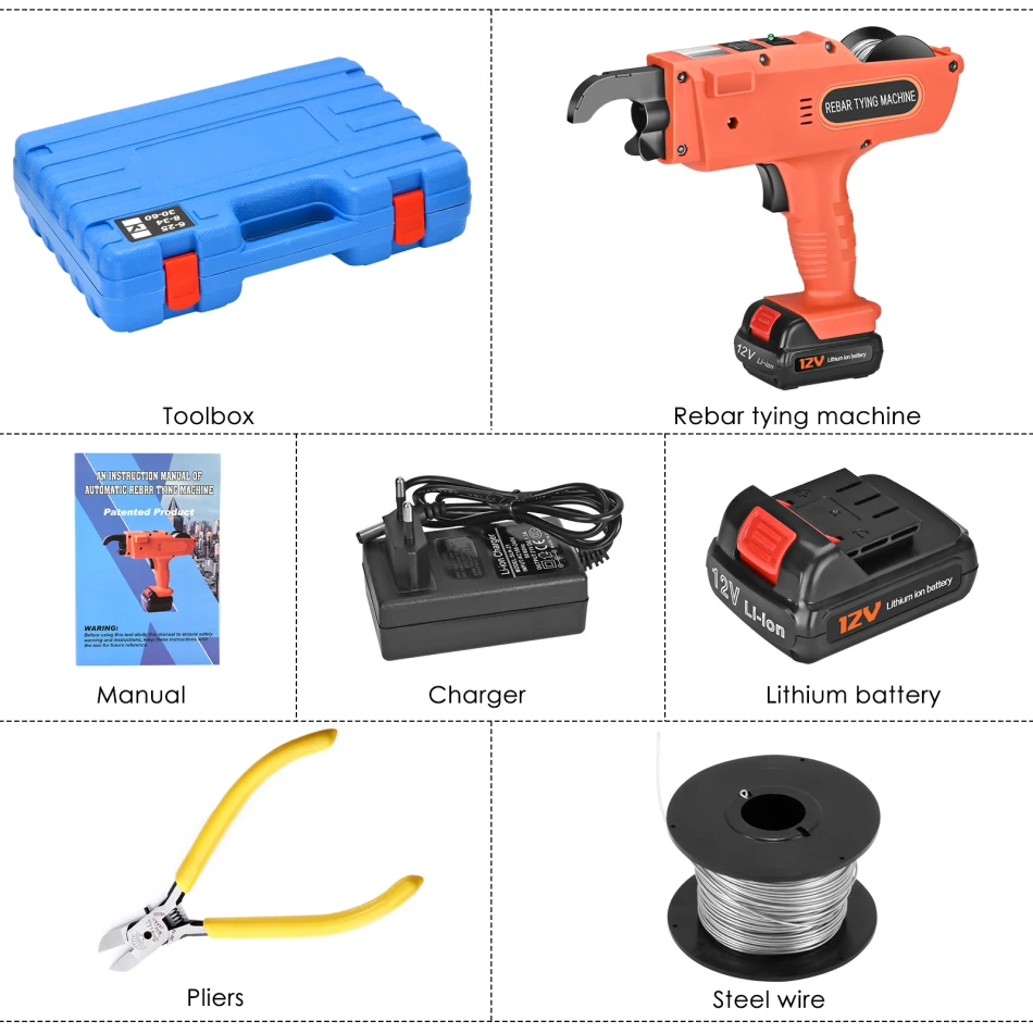 Rebar Tier Binding Machine 12V Automatic Handheld Rebar Tying Machine Cordless Wire Lithium Battery for Concrete Structure