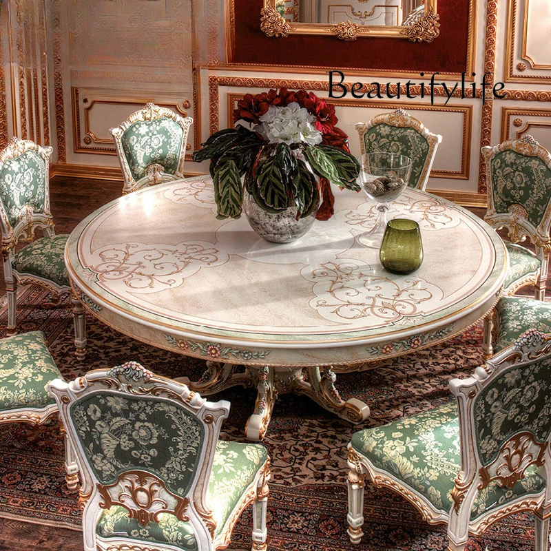 

Court French furniture European solid wood round dining table and chairs restaurant combination neoclassical furniture