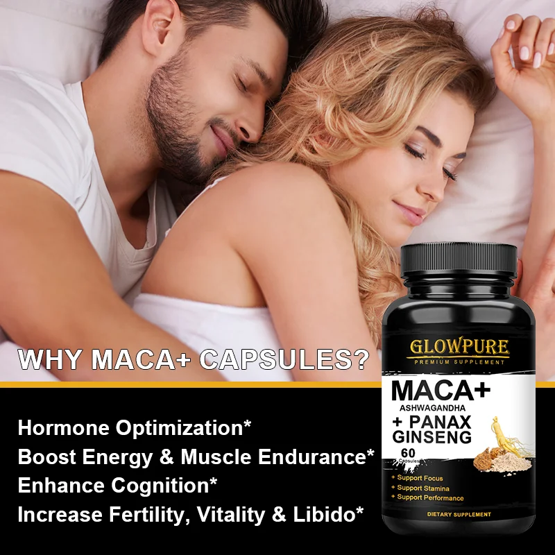 Organic Maca Ashwagandha Booster Capsule Supports Men Health, Energy and Endurance, Muscle Mass