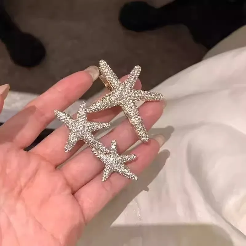 Super Shiny Zircon Starfish Hairpin for Women, Exquisite Side Bangs Clip, Unique Design Star Hair Accessory