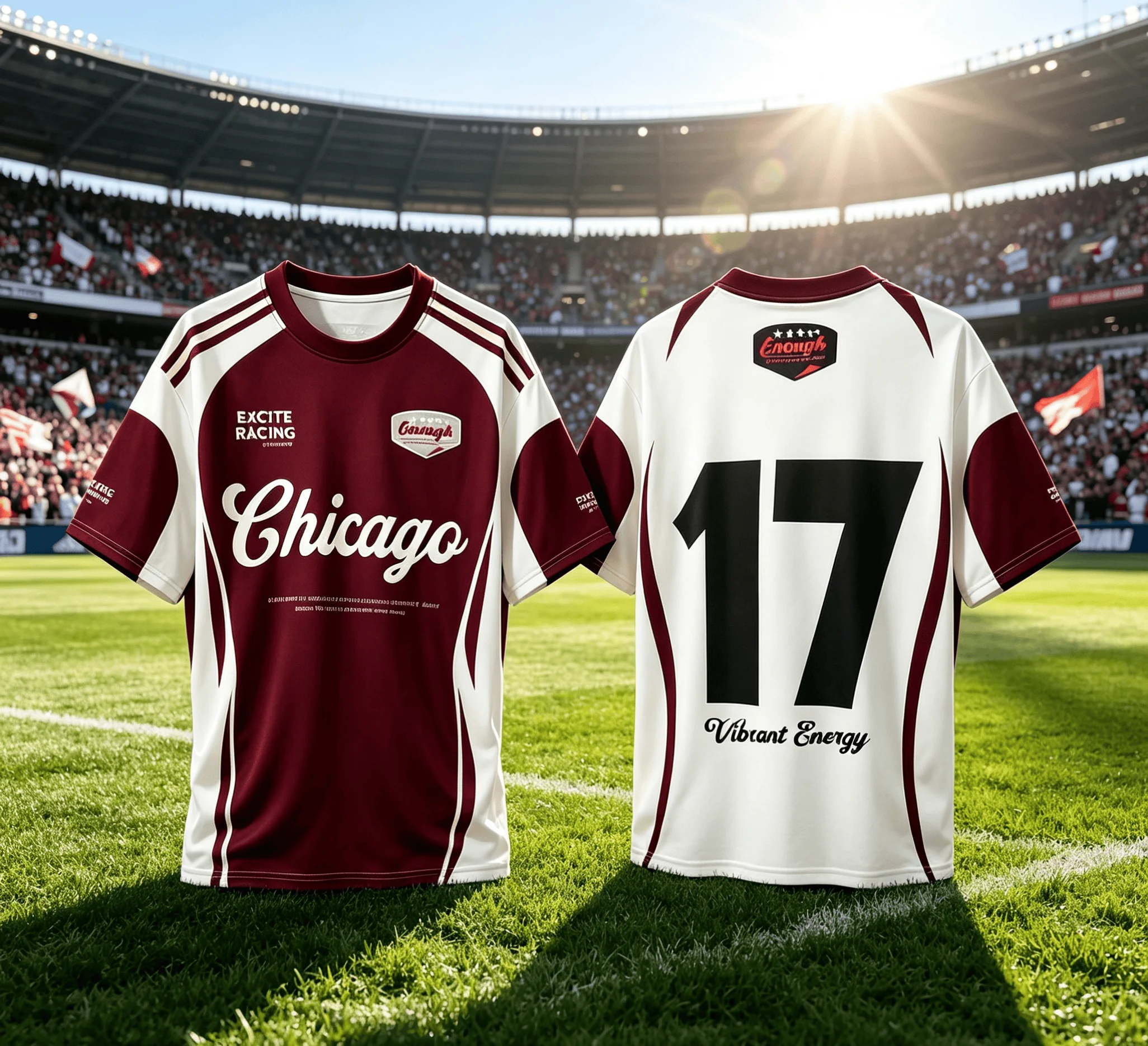 Chicago #17 Burgundy White Spliced Soccer Jersey, Quick Dry Breathable Football Shirt for Men Women