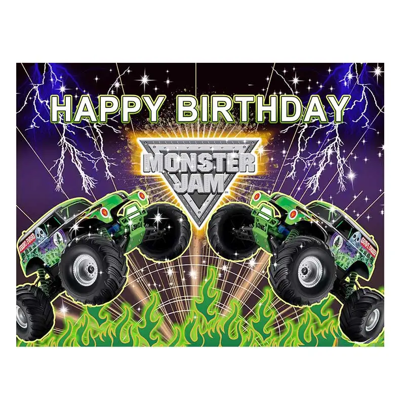 Monster Trucks Backdrop Boy Birthday Party Supplies Racing Car Photography Background Baby Shower