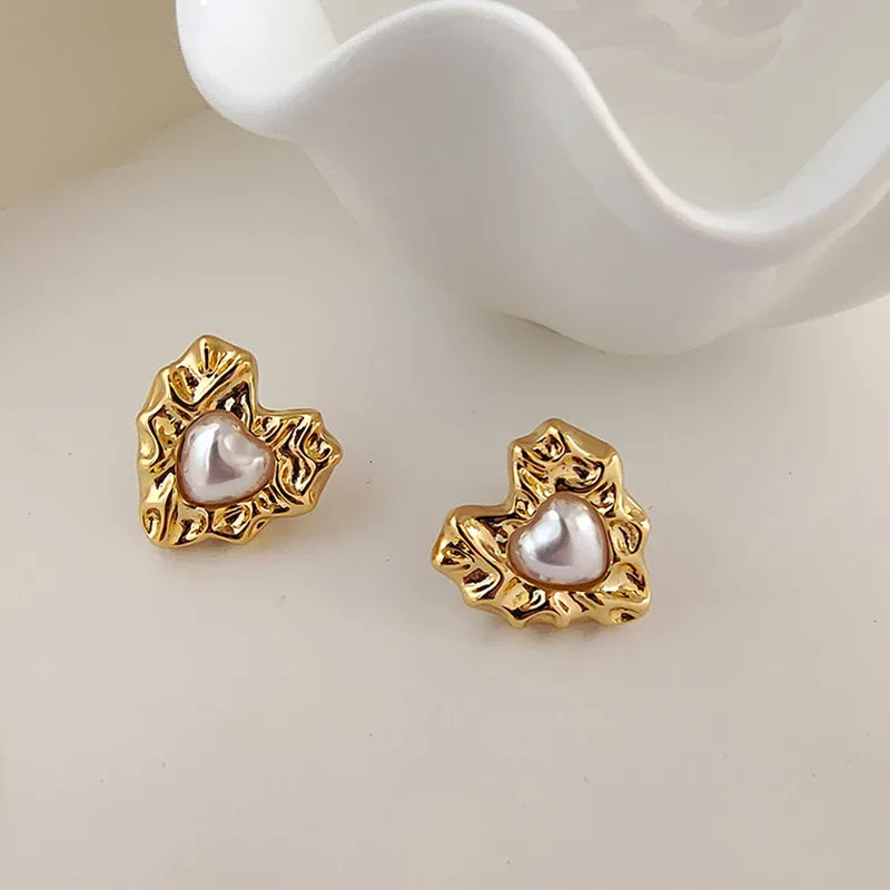 earrings fashionable and beautiful imitation pearl wrinkle texture heart-shaped  fashionable summer jewelry accessories