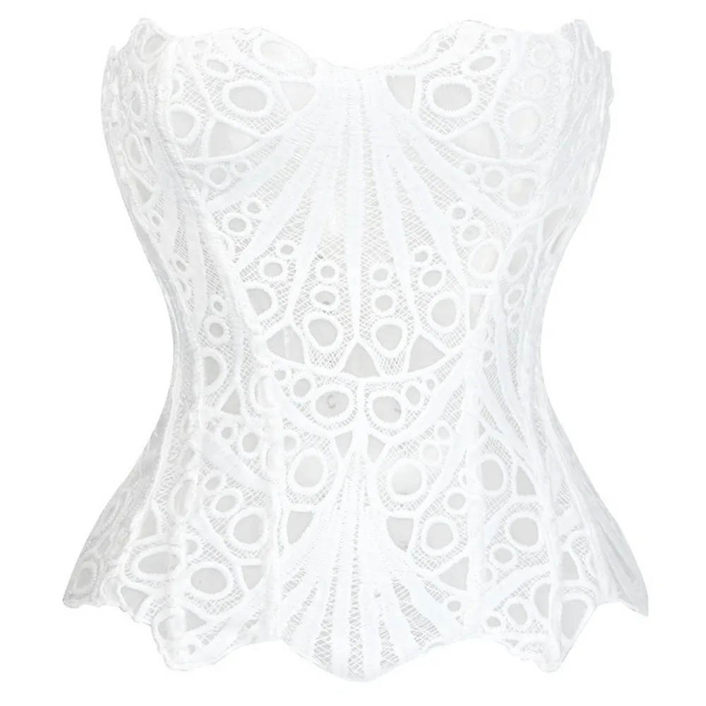 Breathable Back Tie Hollow Out Corset Top Irregular Hem Fishbone Slimming Tube Top Mesh Splicing Women Underwear Clubwear