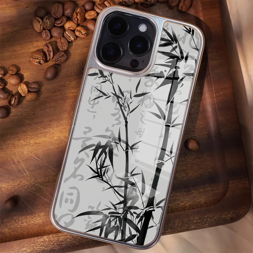 Custodia per telefono con pittura a inchiostro Shui in stile cinese per Iphone 16 15 14 13 Pro 12 Max Plus 16Pro Custodia per telefono in bambù Anti Goccia 15Pro Cover