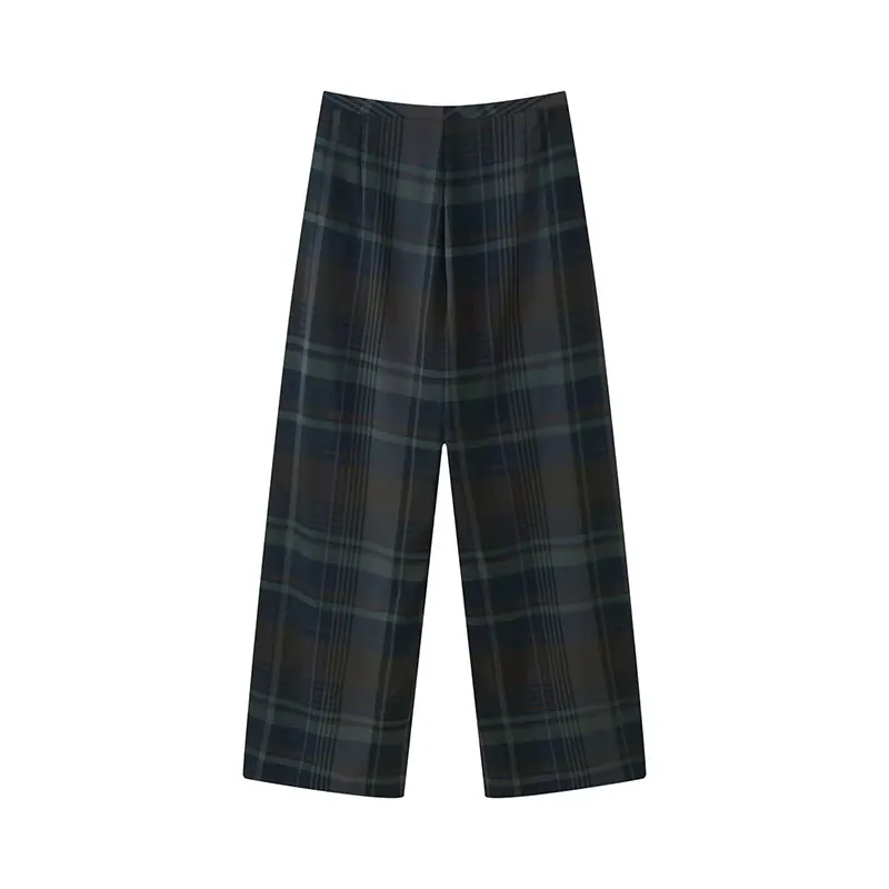 NLZGMSJ 2026 Lente Casual Geruite Broek Vrouwen Set Mode Droop Geplooide Top Rechte Broek 2 Delige Sets Voor Vrouw Outfit