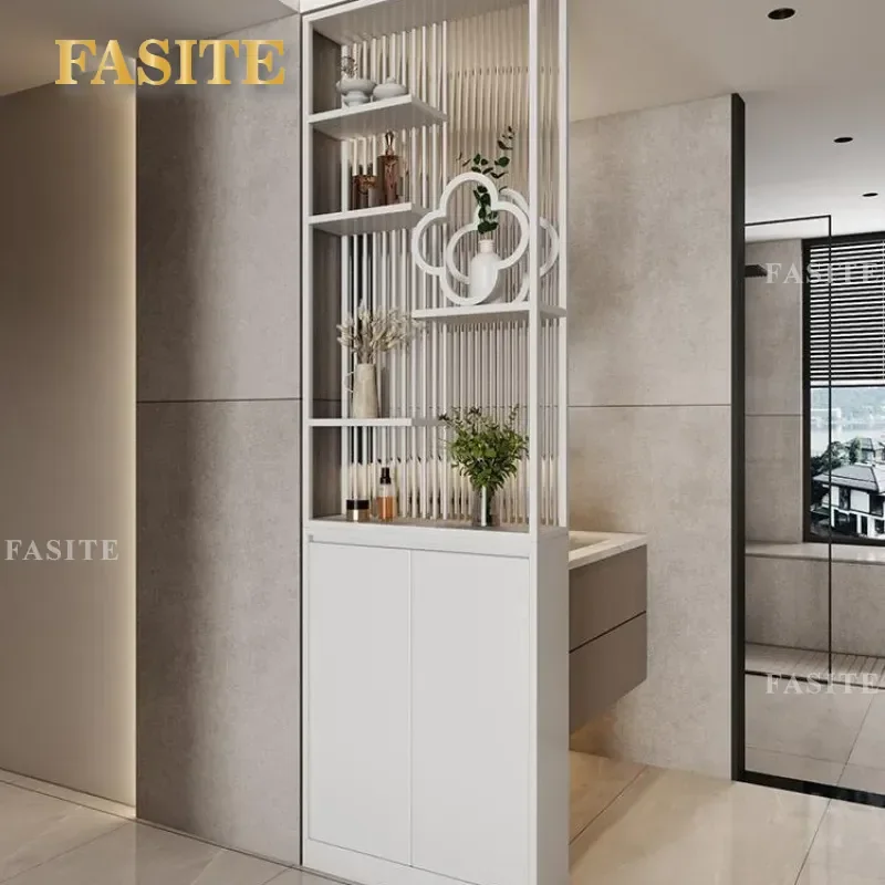 For Modern Bathroom Half Wall Screen Partition Cabinet with Changhong Glass and Wrought Iron Light Luxury Dry Wet Separation