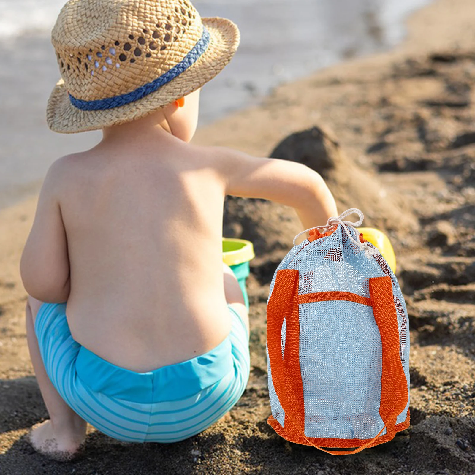 Saco de armazenamento de brinquedos de praia sacos de malha jogando com cordão de náilon de areia para crianças