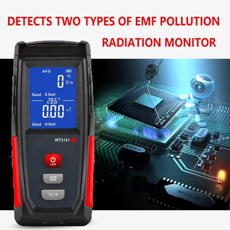 WT3121 Handheld Digital LCD EMF Meter Electric Magnetic Field Dosimeter Detector Electromagnetic Radiation Tester