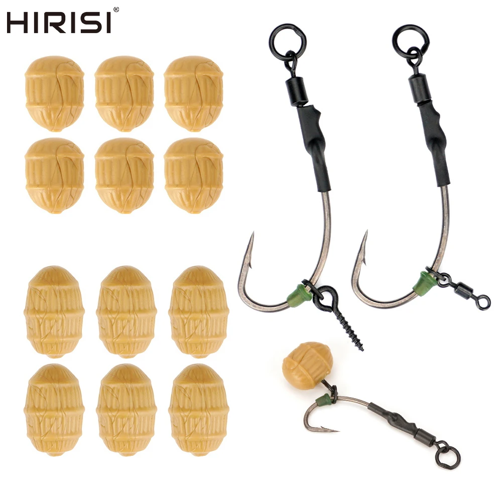 Hirisi 20 Stück Weiche Schwimmende Tiger-Nuss-Köder mit Angelvorrichtungen, Ronnie Rig Haken-Set, Terminal Tackle Kits, Angelzubehör