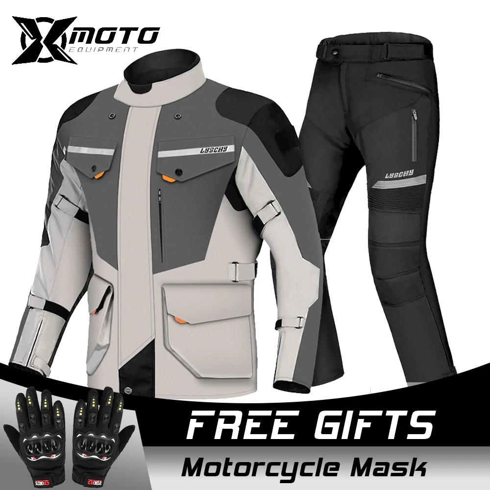 

Motorcycle Jacket Pants Suit Men Cold-proof Waterproof Winter Motorbike Riding Moto Jacket Protective Gear Armor Clothing LYSCHY