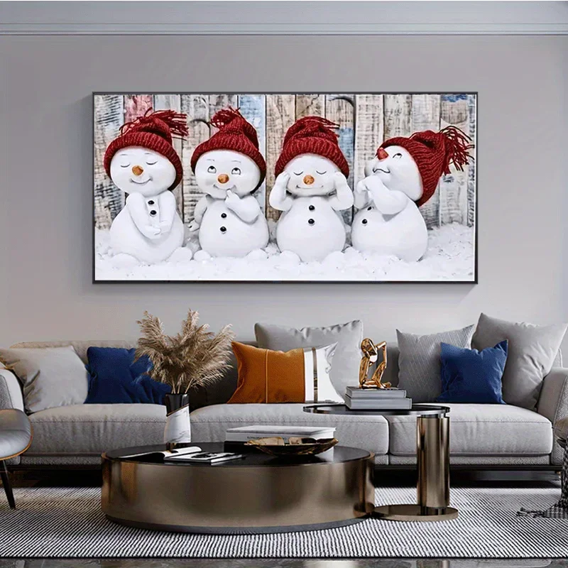 1 canvas kerstsneeuwman schilderij schattige vier sneeuwpoppen print poster woonkamer slaapkamer kantoor huis decoratieve schilderkunst