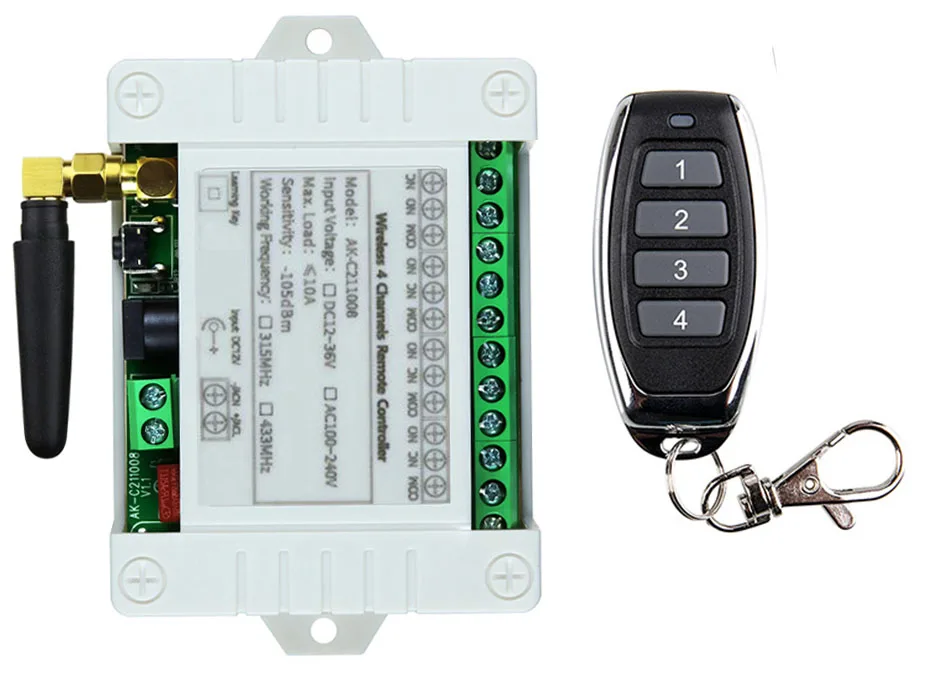 DC 12V 24V 36V 4CH Wireless RF Remote Control Light Switch 10A Relay Output Radio Receiver Module switch controller Garage Doors