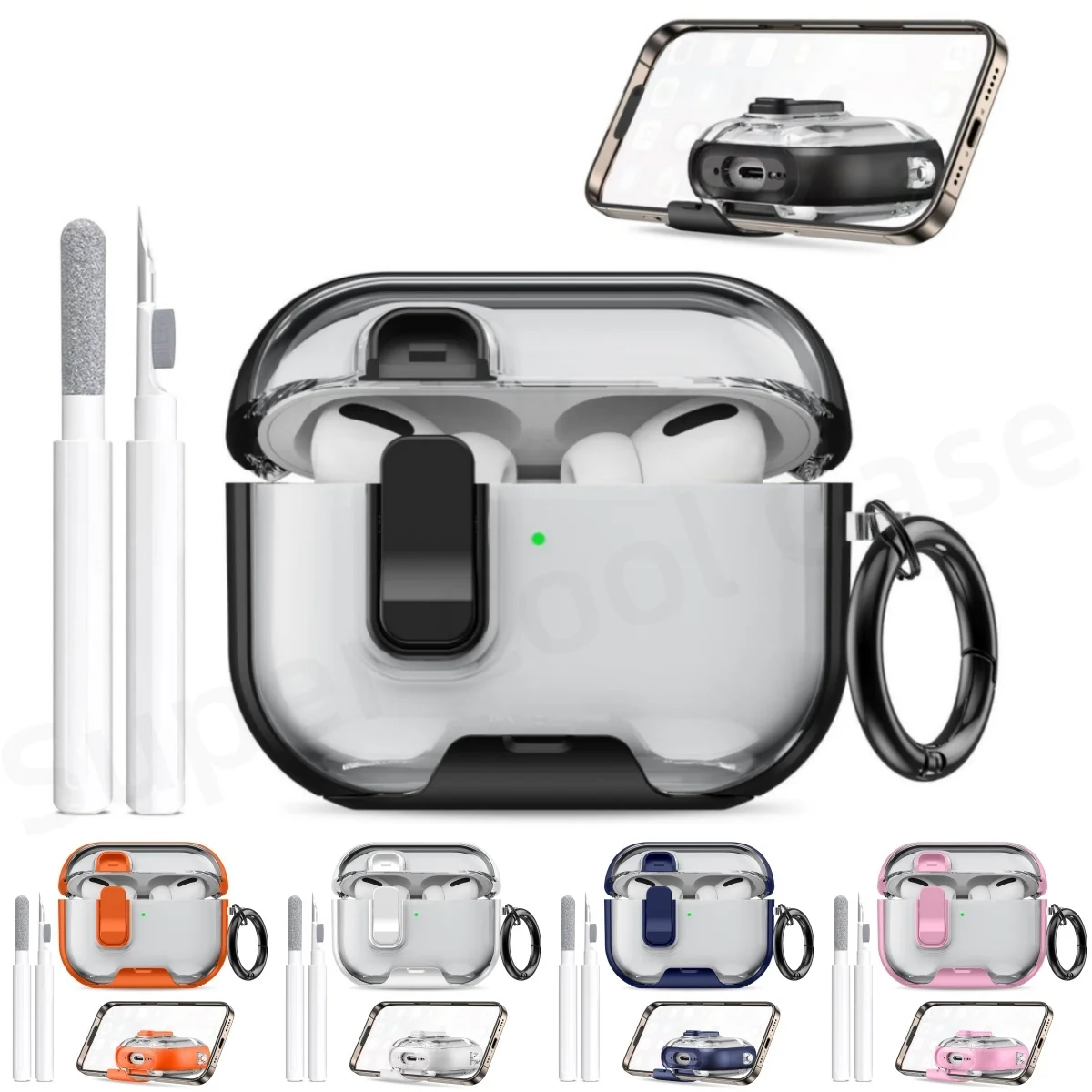 for AirPods Pro 3 Case 2025 with Phone Stand&amp;Cleaner Kit Protective Cover for AirPods Pro 3 with Keychain for Airpods Pro 3 Case