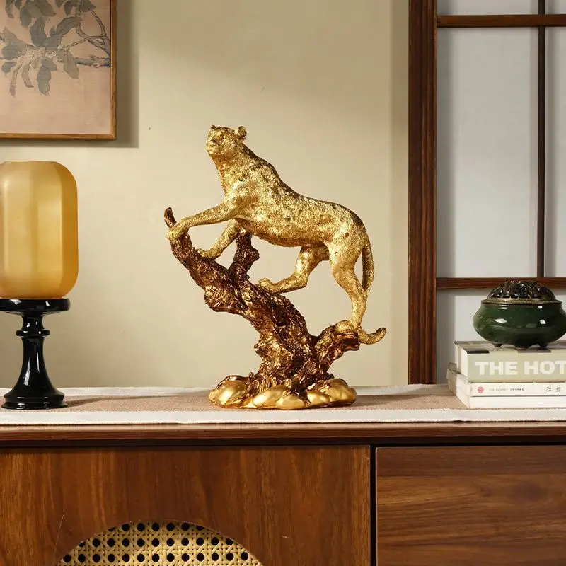 The Bookcase With A Golden Leopard Desktop Is A High-end Elegant And Modern Leopard-shaped Decoration For The Bedroom